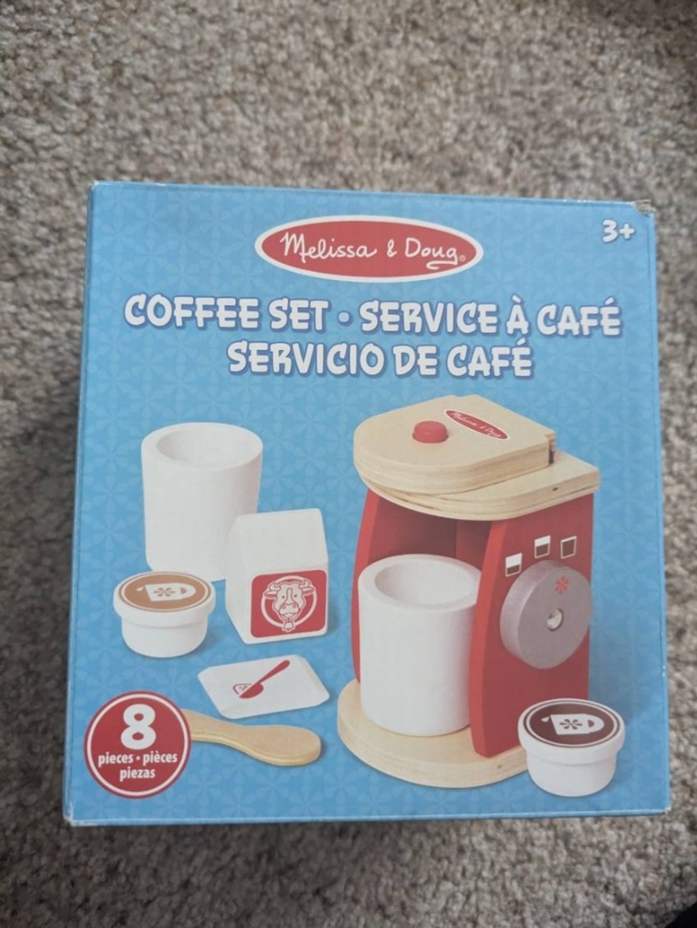 Melissa & Doug Red and White Wooden Coffee Play Set with Natural Wood Accents